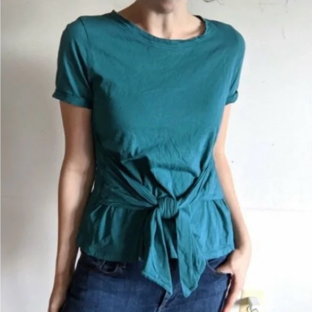 Anthropologie Rosamund Tie Front Tee Teal